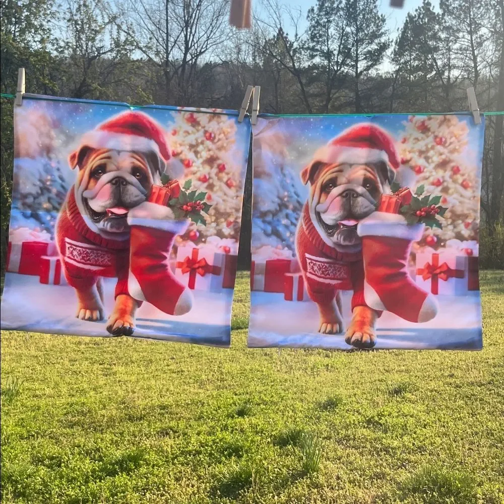 NEW Set of 2 English Bulldog Santa Christmas Throw Pillow Covers Pillowcases